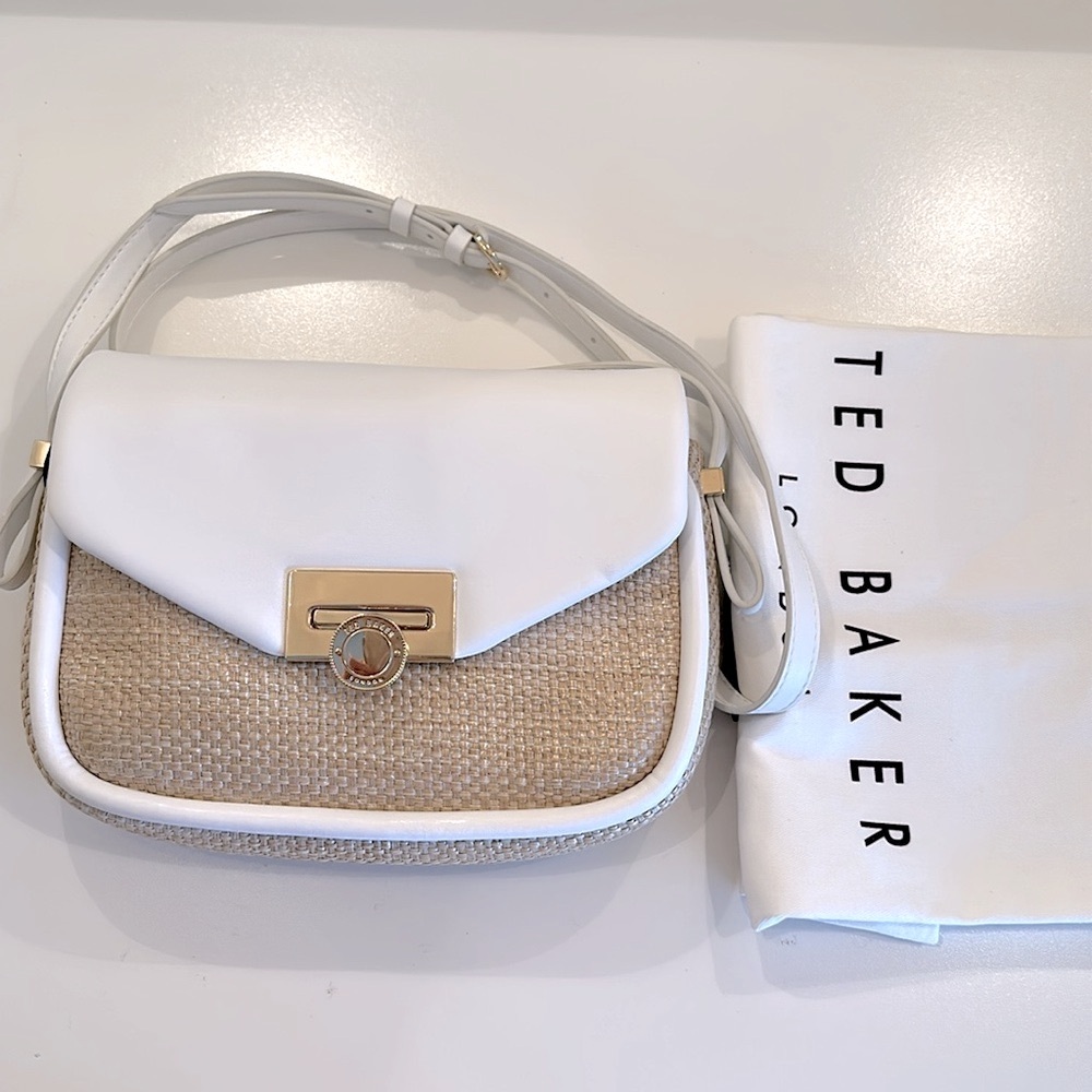 New TED BAKER Elegant White and Tan Crossbody Bag. Dust bag included.